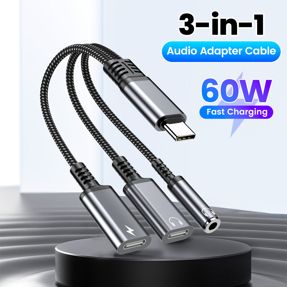 Earphone Splitter Jack - C Tipi Ses Adaptör Kablosu 3in1